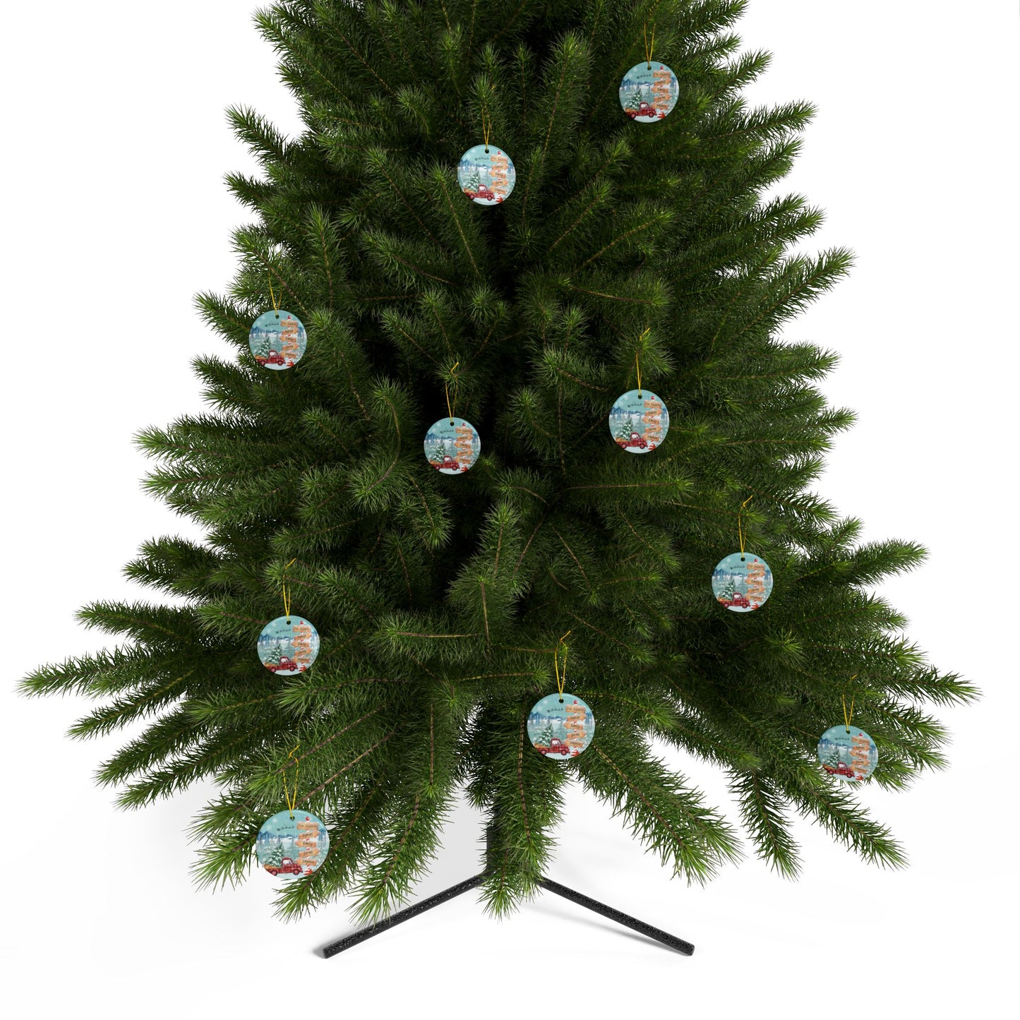 street sign family christmas car Ceramic Ornaments, 2-Side Print, (1pc, 3pcs, 5pcs, 10pcs)