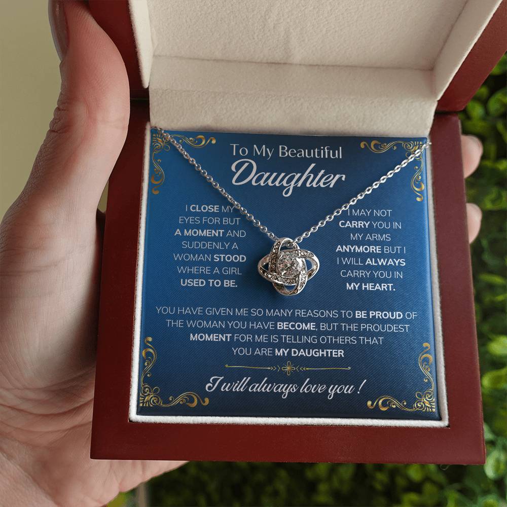 to my daughter nekclace blue love knot