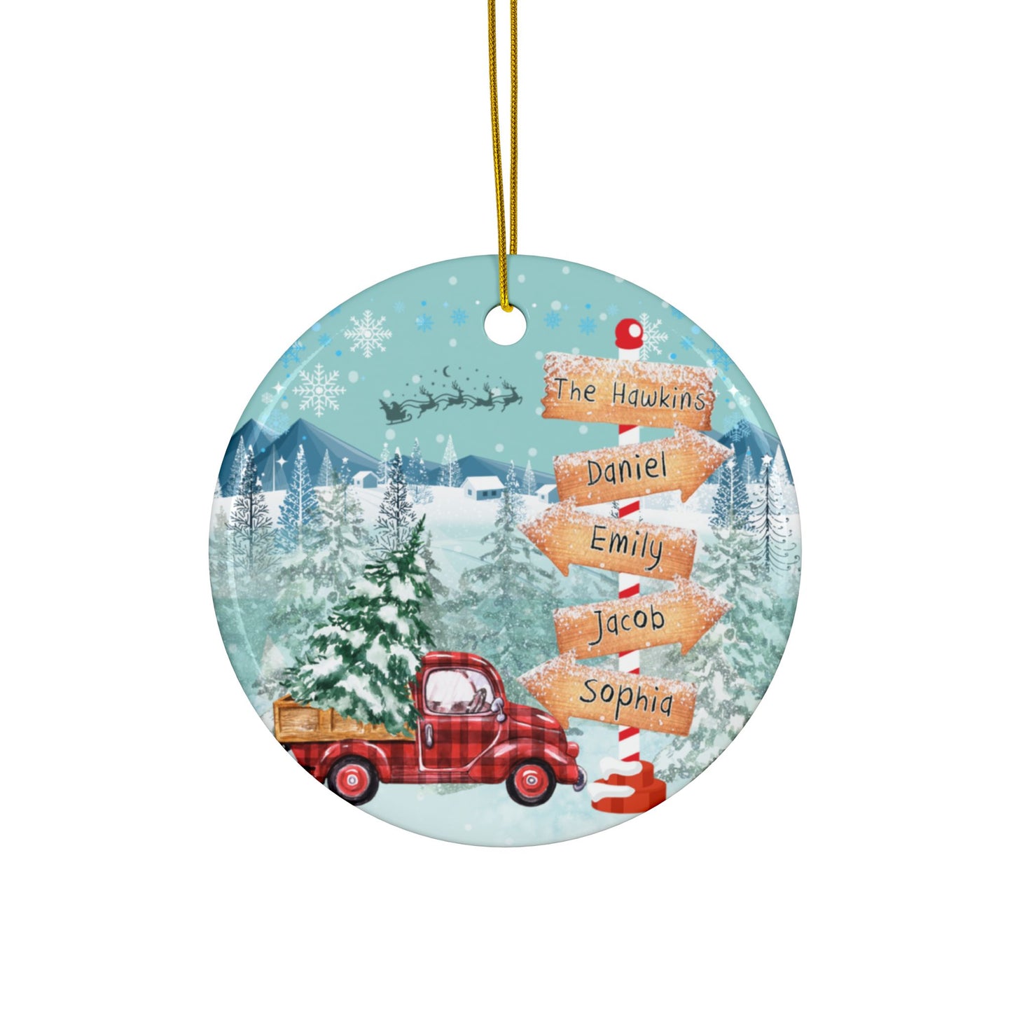 street sign family christmas car Ceramic Ornaments, 2-Side Print, (1pc, 3pcs, 5pcs, 10pcs)