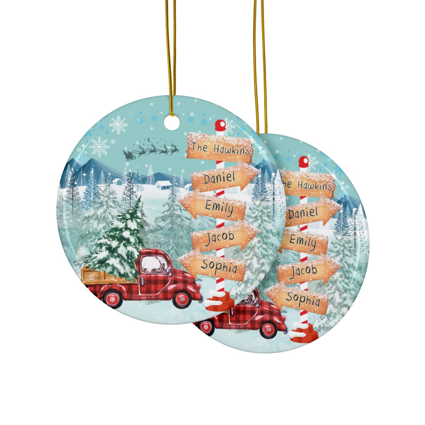 street sign family christmas car Ceramic Ornaments, 2-Side Print, (1pc, 3pcs, 5pcs, 10pcs)