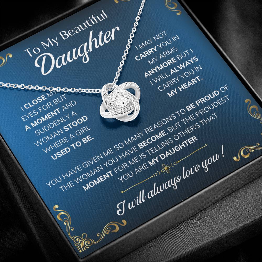 to my daughter nekclace blue love knot