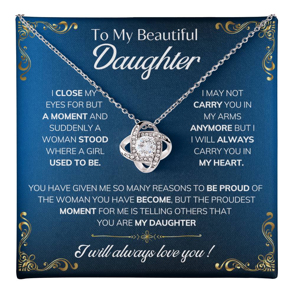 to my daughter nekclace blue love knot
