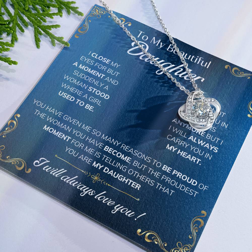 to my daughter nekclace blue love knot