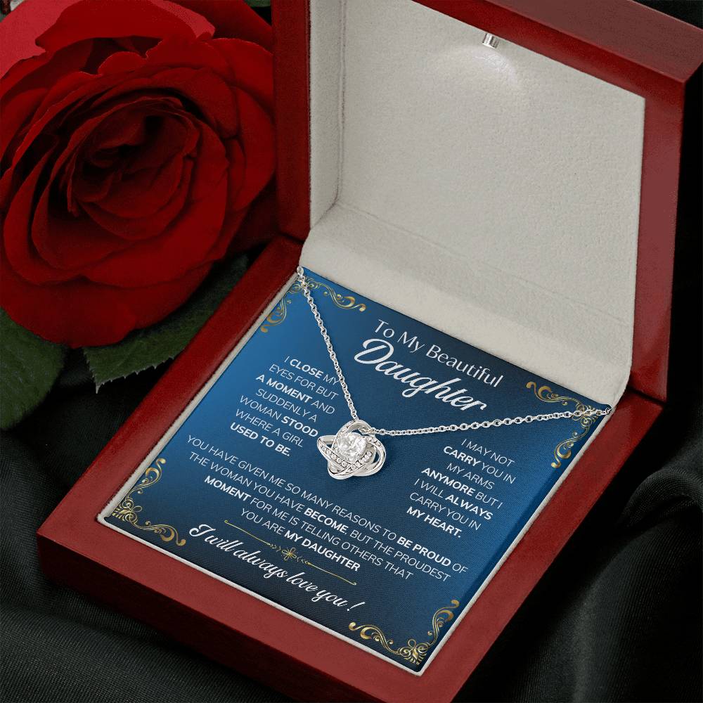 to my daughter nekclace blue love knot